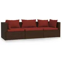 vidaXL Bank 3-zits met kussens poly rattan bruin