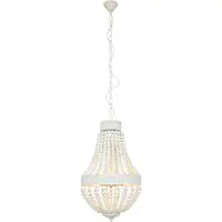 Mexlite Hanglamp Ella 10191W - Trendy Witte Kralenlamp van Hout en Metaal, Verstelbare Hoogte 70-155 cm - Merk: