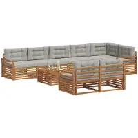 vidaXL Buiten bank set 9 st Natuurlijk en Licht Grijs