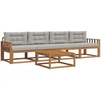 vidaXL Buiten bank set 5 pcs Natuurlijk en Licht Grijs