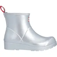 Hunter Play Kort Metallic Rubber Dames Wellington Boots Zilver