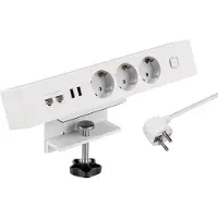 MaxTrack stekkerdoos met 3 contacten, 2x USB en 2x RJ45 - voor aan bureau / wit - 1,8 meter