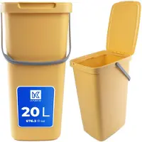 Kadax Afvalemmer met deksel en handvat, plastic afvalemmer voor afvalscheiding, rechthoekige afvalemmer met klapdeksel, geel, 20 l