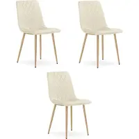 Leobert Set van 3 eetkamerstoelen TURIN - Lichtbeige fluweel - Eikenlook poten - Modern design