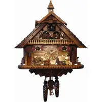 Engstler - 4512_QMT - Koekoeksklok - Kwarts - Notenhout - met muziek met dansend paar - 43 cm