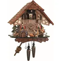 Engstler - 4916_MT - Koekoeksklok - 1-daags kettinguurwerk - Notenhout - met muziek met dansend paar - 34 cm