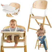 Lionelo Celia 3-in-1 Houten Kinderstoel – Van Baby tot Volwassene – Verstelbare Zitting & Voetsteun – 5-punts Gordel – Eco-leer Bekleding – Inclusief BabySet & Eetblad – Draagvermogen tot 110 kg