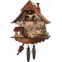 Engstler - 4965_QMT - Koekoeksklok - Kwarts - Notenhout - met muziek met dansend paar - 34 cm