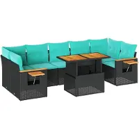 vidaXL 8-delige Loungeset met kussens poly rattan zwart