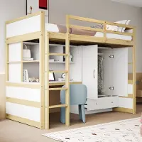 STILVORA Hoogslaper 90x200 cm – Met Bureau & Kledingkast – Ruimtebesparend Ontwerp – Voor Kinder- En Tienerkamer – Hout – Zonder matras – Natuurhout