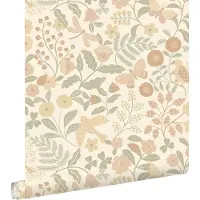 ESTAhome behang bloemen en vogels beige, groen en zacht roze - 53 cm x 10.05 m - 139867