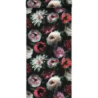 Tapetit.fi behang bloemen roze, zwart en donkergroen - 53 cm x 10.05 m - 139168