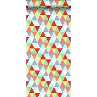 ESTAhome behang driehoekjes rood, geel en blauw - 53 cm x 10.05 m - 138715