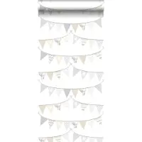 ESTAhome behang vlaggetjes lichtgrijs, beige en glanzend wit - 53 cm x 10.05 m - 128709