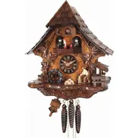 Engstler - 477_QMT - Koekoeksklok - Kwarts - Notenhout - met muziek met dansend paar - 35 cm