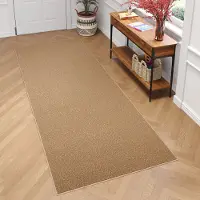 Tapiso Mono Loper Kleed Beige Effen Gang Laagppolig Vloerkleed Maat- 90x300