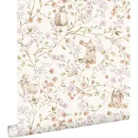 ESTAhome behang konijnen lichtpaars, groen en beige - 0.53 x 10.05 m - 131703