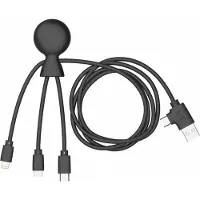 Xoopar Mr Bio LONG 3-in-1 Laadkabel – USB & USB-C naar Lightning, USB-C en Micro-USB – 1 Meter – Zwart