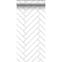 ESTAhome behang visgraat-motief zwart wit - 53 cm x 10.05 m - 139219