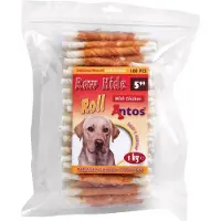 Antos Zak 100 stuks kauwstaaf Runderhuid met Kip 12,5 cm.