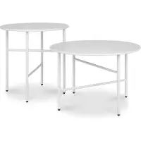 Bomoe Finn – Set van 2 Ronde Bijzettafels Metaal Wit – Krasbestendig Tafelblad Ø 44cm & Ø53cm – Stabiel, Lichtgewicht Salontafel voor Binnen & Buiten