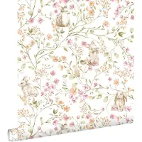 ESTAhome behang konijnen groen, roze en oranje - 0.53 x 10.05 m - 131705