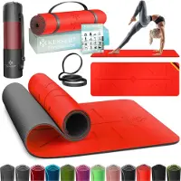 Kesser Yoga Mat Extra Dik 183x61cm - Turnmat TPE Fitnessmat Gewatteerd & Antislip Yogamat Trainingsmat voor Fitness Pilates & Gymnastiek - Rood / Zwart
