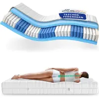 AM Qualitätsmatratzen - Hoogwaardig 7-Zone Pocketveringmatras 80x220 cm (H2) - 24 cm - Zacht - Pocketvering Matras 80 x 220 - TENCEL Lyocell tijk - ergonomisch matras
