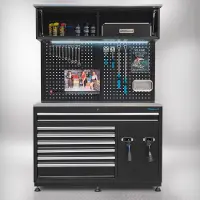 Datona Premium werkplaatsinrichting RVS met extra brede kast - 136 cm - Zwart