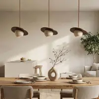 LumenXL Hanglamp Tona 3-lichts met travertin (natuursteen) en hout