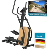 Skandika crosstrainer voor thuis Treliv P22 - Crosstrainer elliptische trainer, frame van ijzer met echt hout, 32 standen, 22 programma’s, magneetrem, compatibel met Kinomap app, Bluetooth, tot 135 kg