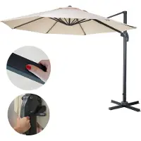 Mendler Zweefparasol -A96, parasol, rond Ø 3,5m polyester aluminium/staal 26kg ~ crème zonder voet