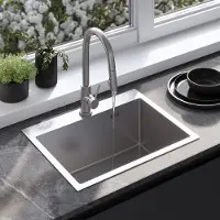 REA Liam Keukenspoelbak Geborsteld Nikkel 58X45X18,5Cm + Keukenmengkraan Fresh Geborsteld Nikkel