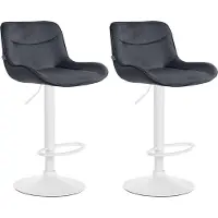 CLP Vonore Set van 2 barkrukken - Met rugleuning - Met voetensteun - Verstelbaar - Metalen frame - Velvet - Fluweel - wit/zwart