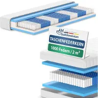 AM Qualitätsmatratzen - 1000 veren 7-zone pocketveringmatras 160x210 cm - Ergonomisch matras 160 x 210 met 1.000 veren - 24 cm Premium hoogte - Afneembare TENCEL Lyocell tijk - Made in Germany