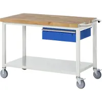 RAU Werkbank serie 8001, verrijdbaar, met schuiflade, met legbord, B 1250 x D 700 x H 880 mm