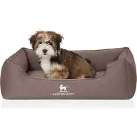 Knuffelwuff orthopedisch hondenbed Leano van velours met handgeweven karakter M-L 85 x 63cm bruin
