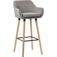 CLP Grant Barkruk - Met rugleuning - Voetsteun - houten frame - tot 150 kg belastbaar - Stof - grijs/natura