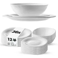 Kadax Serviesset voor 12 personen, 36-delig, tafelset met soepborden, dessertborden en dinerborden, bestekset, serviesset, bordenset (wit)