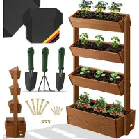 Kesser Verticale Tuin met 4 Plantenbakken - Kweekbak voor Terras Balkon & Tuin inclusief Tuinvlies verticale Plantenbak met 4 vakken - Bruin