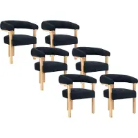 Vente-unique Set van 6 stoelen met armleuningen van boucléstof en heveahout - Zwart en naturel - LIVELIA van Pascal MORABITO