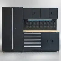 Datona Werkbank 160cm met bovenkast en brede zijkast - Zwart