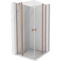 Mexen Mist Duo douchecabine scharnierend 95 x 95 , transparant, geborsteld koper - 8A4-095-095-65-00