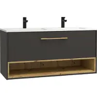 Vente-unique Antraciet hangmeubel voor badkamer met inbouwwastafel - 120 cm - YANGRA