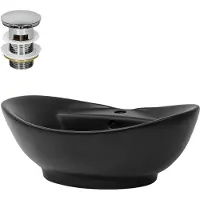 LuxeBath wastafel, opzetwastafel, ovaal, 59x39,5x20,5 cm, zwart, van keramiek, inclusief afvoerputje met overloop