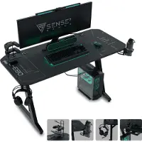 Sense7 Nomad Cybernetic Bureau Computerbureau Gamingbureau Zwarte Stabiele bouw Groot tafelblad 100 x 50 cm Bekerhouder Hoofdtelefoonhouder Kabel organiser