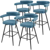 ML-Design Set van 4 barkrukken 360° draaibaar blauw 61x103x55 cm met armleuning, rugleuning en voetensteun tot 120 kg ML design