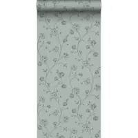 ESTAhome behang toile de jouy rozen vergrijsd groen - 53 cm x 10.05 m - 139314