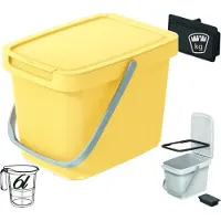 Prosperplast GFT aanrecht afvalbak - geel - 6L - afsluitbaar - 20 x 26 x 20 cm - klepje/hengsel - kleine prullenbakken - afval scheiden
