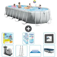 Intex Ovaal Prism Frame Zwembad – 610 x 305 x 122 cm – Grijs – Inclusief pomp, ladder, grondzeil, afdekking, onderhoudspakket, filter en bodemtegels